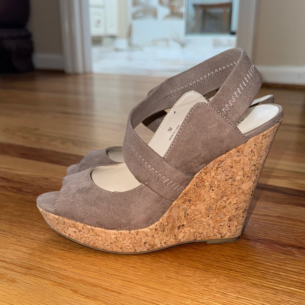 Audrey Brooke Taupe Wedge Sandals - Picture 3 of 4
